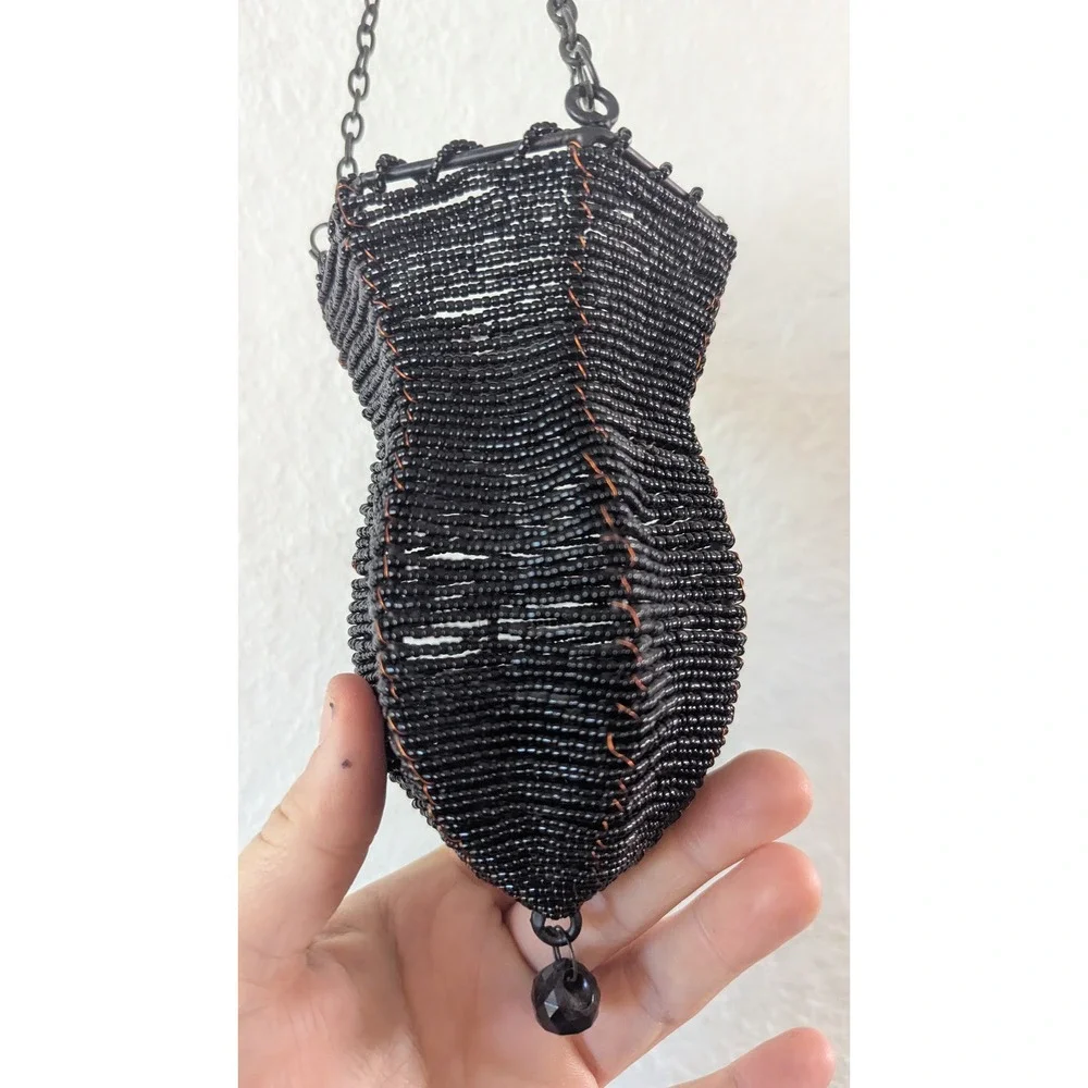 Vintage Black Beaded Hanging Candle Holder Lantern Whimsigoth Goth Decor